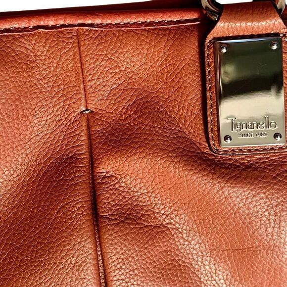 90’s Y2K Tignanello Leather Pumpkin Orange Pumpkin Spice Pebbled Shoulder Bad - Picture 10 of 16